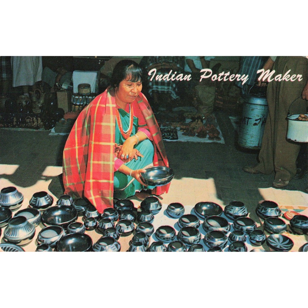 Vintage Petley Postcard Santana San Ildefonso Pueblo Black Pottery New Mexico